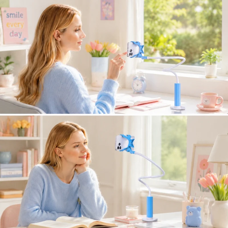 

Flexible Gooseneck Phone Holder, Hands-Free Lazy Stand for Bed & Desk, Adjustable Mobile Clamp for Live Streaming & Video Record