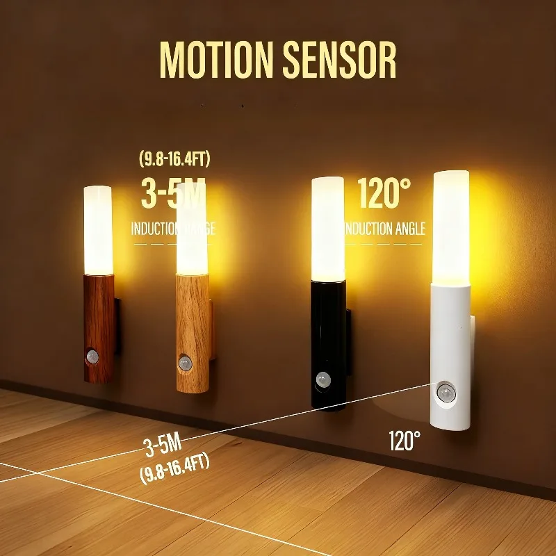 Motion Sensor LED Night Light Magnetic Portable Rechargeable Wall Lamp Indoor Small Djustable Cool and Warm Color Temperature