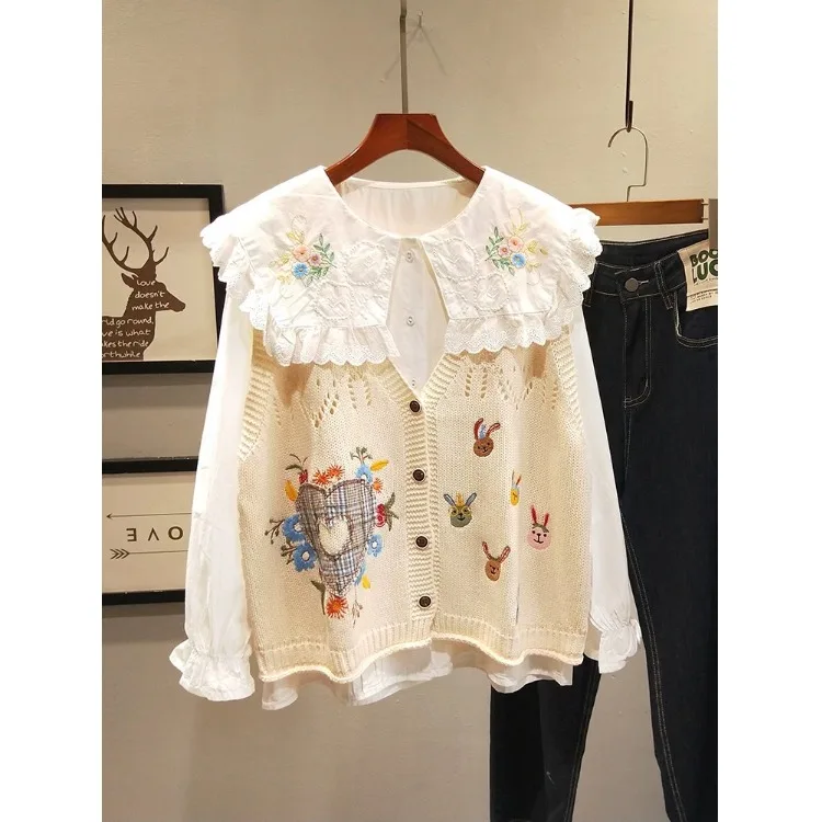 

High-End plus Size Women's V-Ne Knitted Vest Autumn Winter New Sle Outerwear Top Sweater Comfortable Fit Embroidered Design