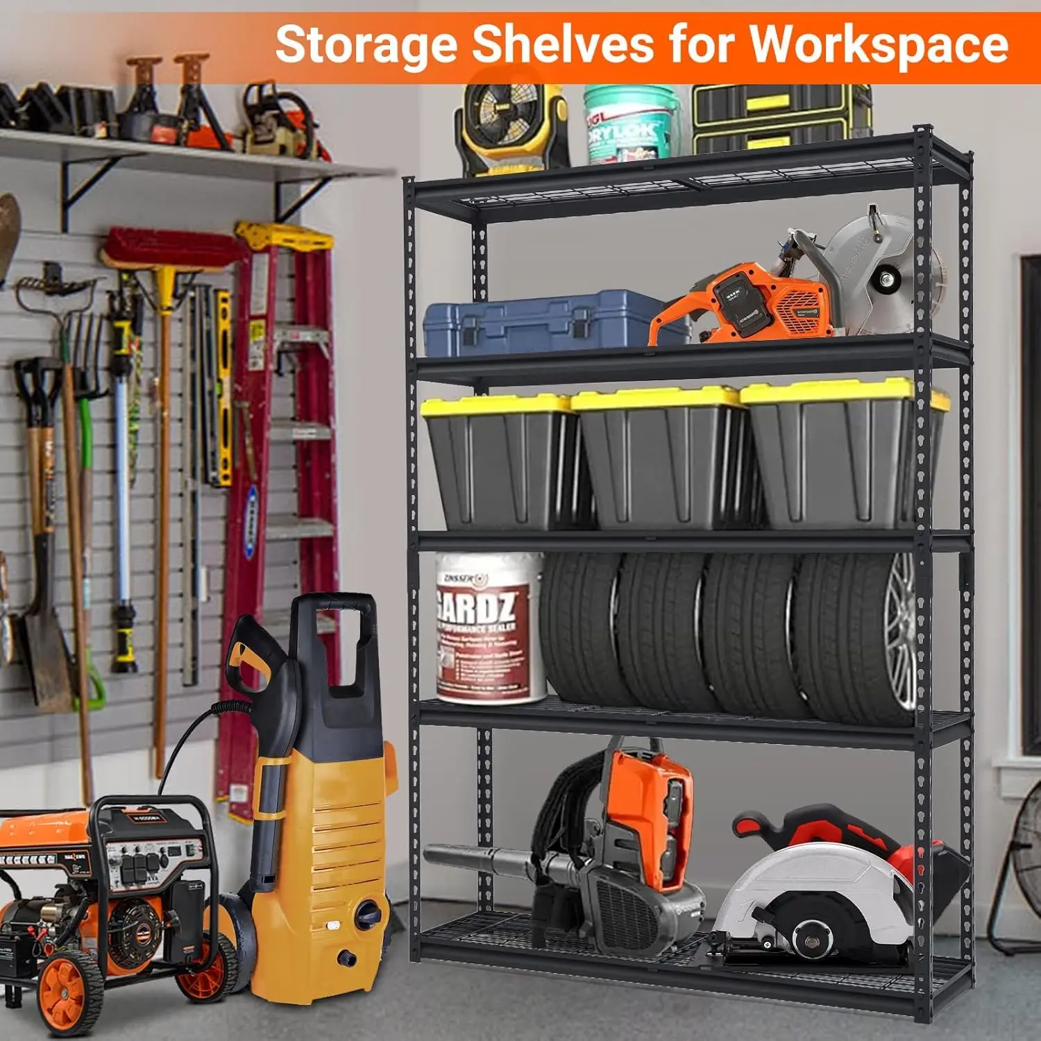 Rak Penyimpanan Logam untuk Garasi, Rak Penyimpanan yang Dapat Disesuaikan, Rak Utilitas Industri untuk Garasi, Ruang Bawah Tanah, Dapur, Gudang