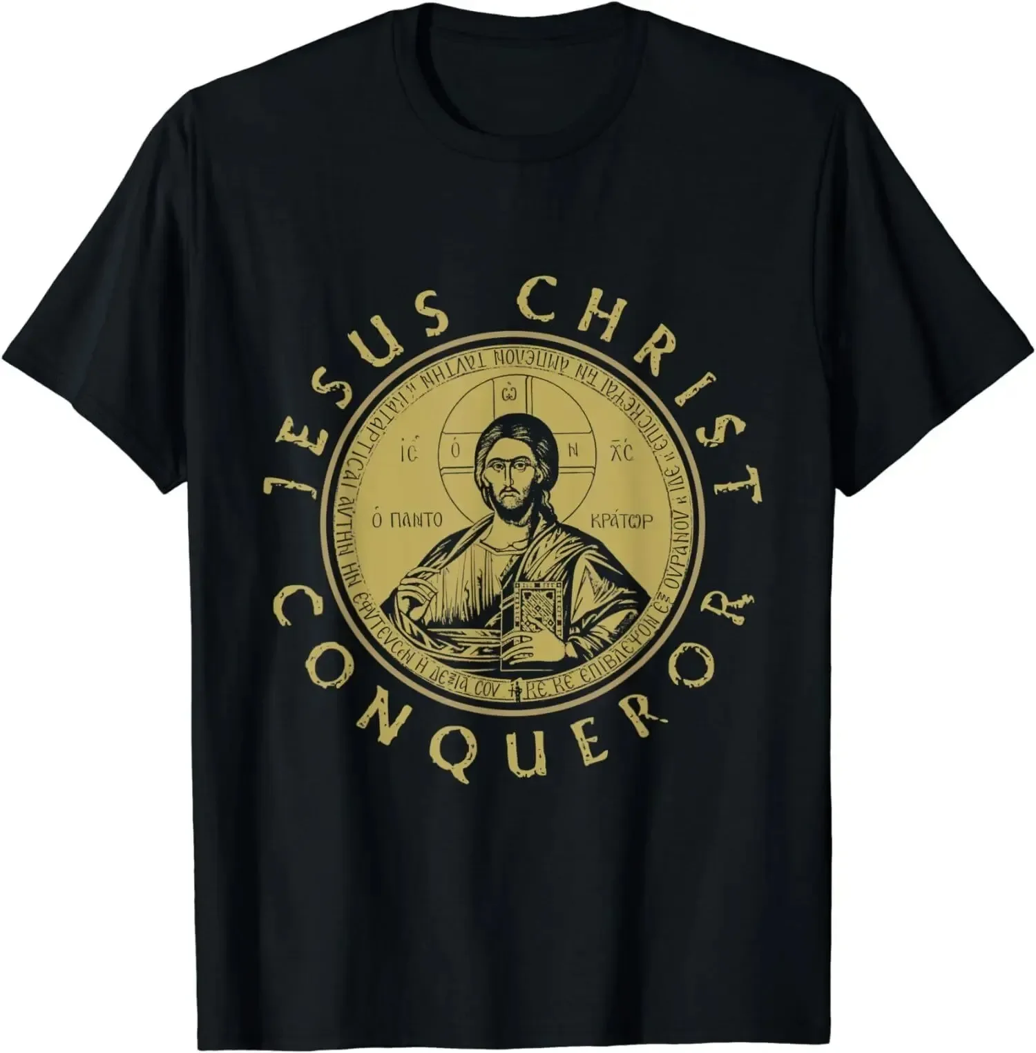 Jesus Christ Conqueror Orthodox Christianity T-Shirt 100% Cotton O-Neck Summer Short Sleeve Casual Mens Print T-shirt