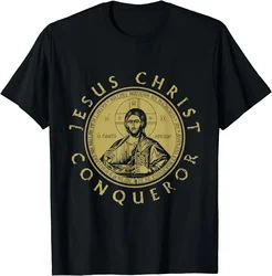 Jesus Christ Conqueror Orthodox Christianity T-Shirt 100% Cotton O-Neck Summer Short Sleeve Casual Mens Print T-shirt