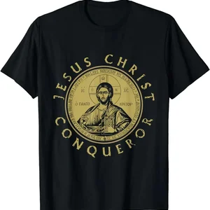 Jesus cristo conquistador cristianismo ortodoxo camiseta 100% algodão o-pescoço verão manga curta casual masculino impressão camiseta 6 principais vendas camisa ortodoxo - №5