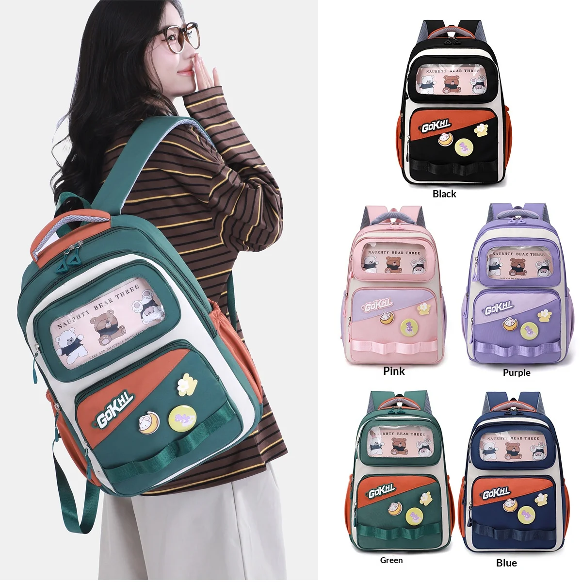 

New style student backpack, large capacity casual children's backpack, suitable for both boys and girls, double-shoulder bag
