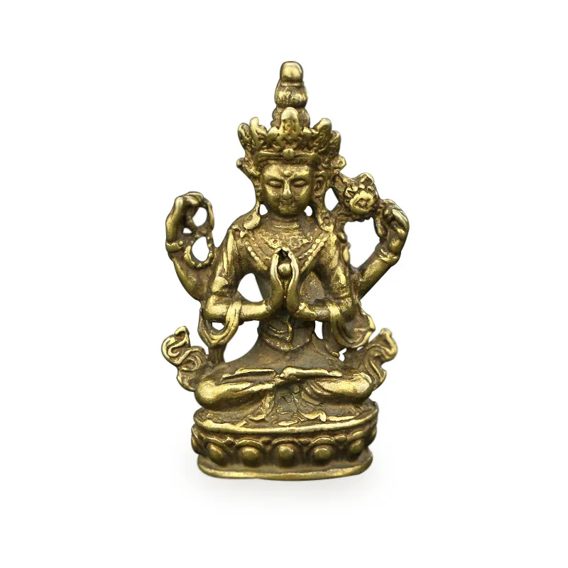 Antique Antique Brass Silverware Craft Office Desk Decoration Ornaments Four-Armed Avalokiteshvara Qing Dynasty Bronze Pendant C