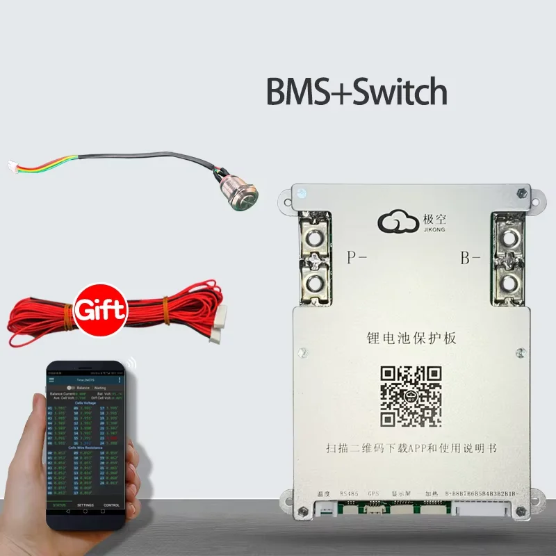 Ji kong 200A Smart BMS 3S-8S 2A Active Balance Energy Transfer Bluetooth APP LCD 12V 24V LiFePO4 Battery Management System