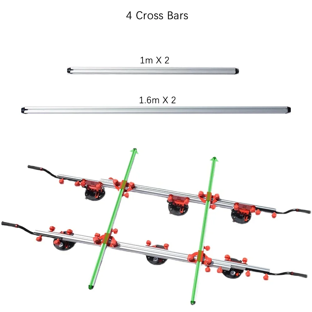 Large Format Tile Carry System with 8 inch Vacuum Suction Cups Cross Bar and Universal Wheel Ceramic Tile Handling Lifter Tools