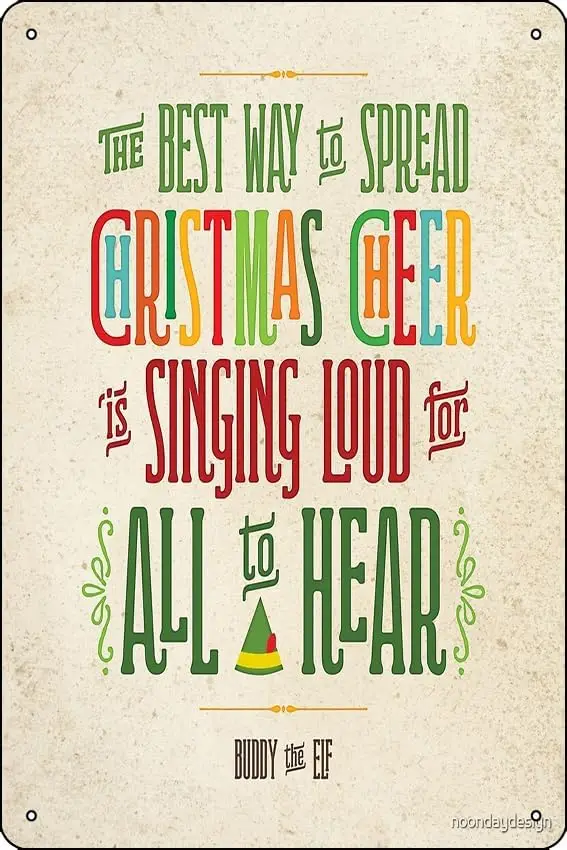 Buddy the Elf - Christmas Cheer Mounted Print Metal Tin Sign Plaque Man Cave Wall 8x12 Inch Wall Art Decoration sign