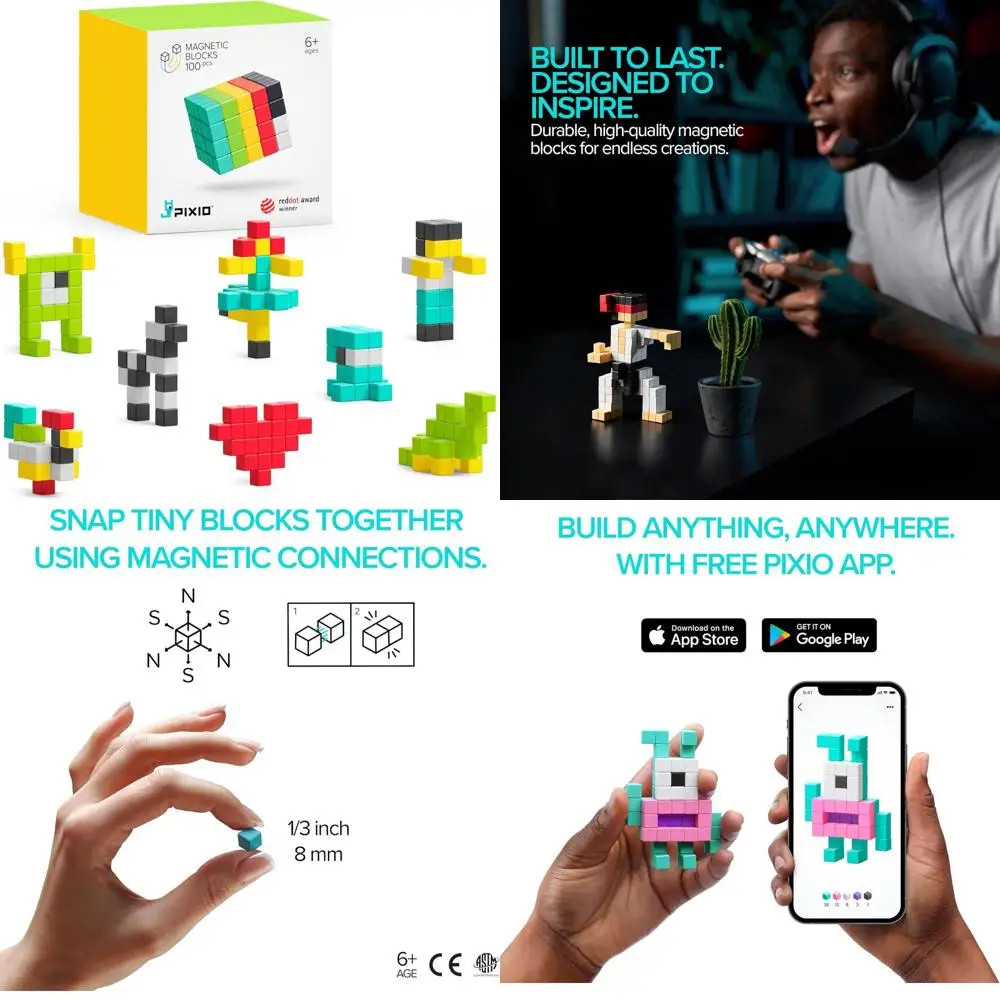 Magnetic Pixel Art Building Blocks Set - Tiny 5/16 Cubes with 6 Magnets, Creativity Toy for Kids 6+