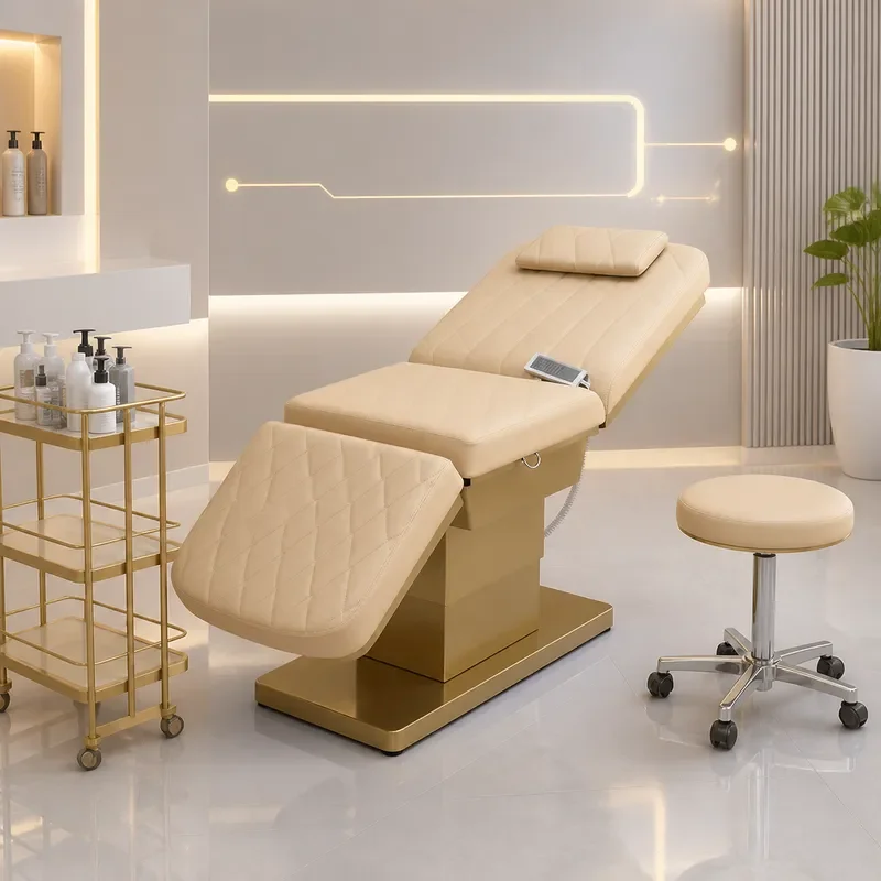 High Grade Electric Beauty Bed with Lifting Function and Embroidered Pattern for Eyelash Extensions and Ear Care Treatments