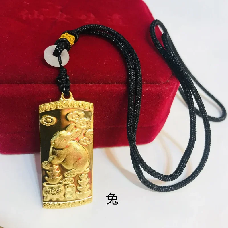 Collar de cobre 100% chapado en oro de 24K de larga duración para hombres, amuletos pequeños, artículos genuinos, zodiaco de oro con cuerda, colgante Guanyin