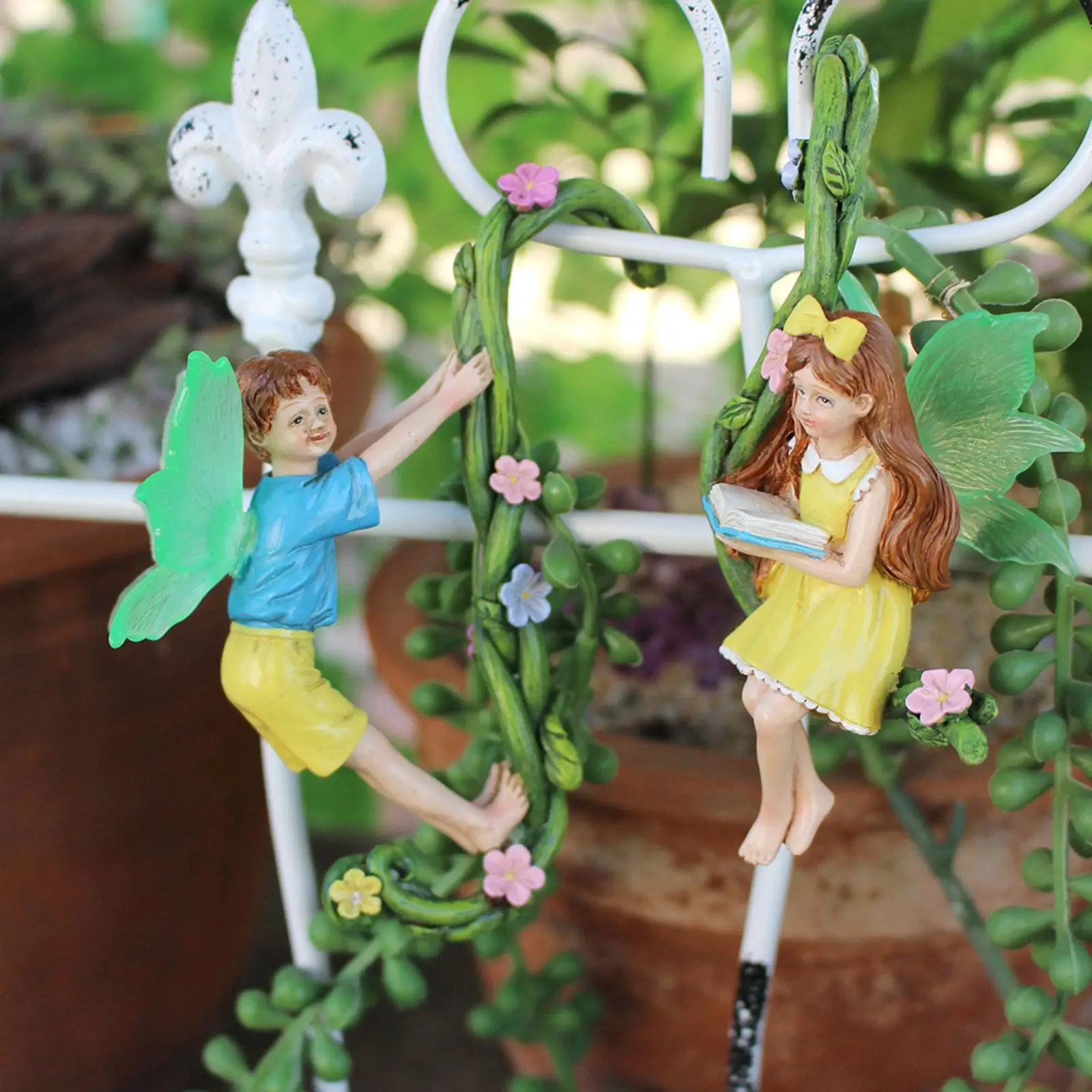

2x Fairy Flower Pot Huggers Miniature Fairies Figurines Patio in The Dark Wing Indoor Outdoor Planter Pot Hangers