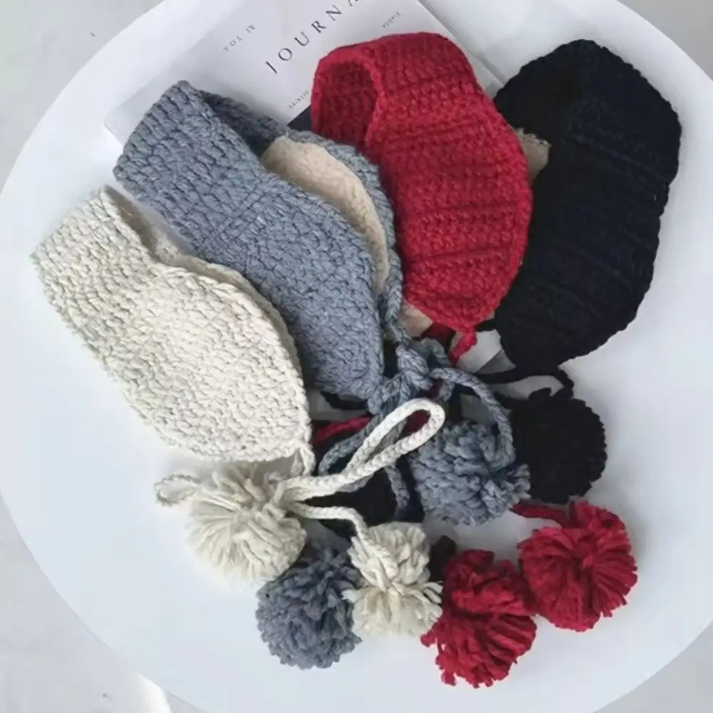 Soft Windproof Winter Lace Up Earmuffs Y2k Headband Women Ear Cover Wool Foldable Laced-Up Bib Daily