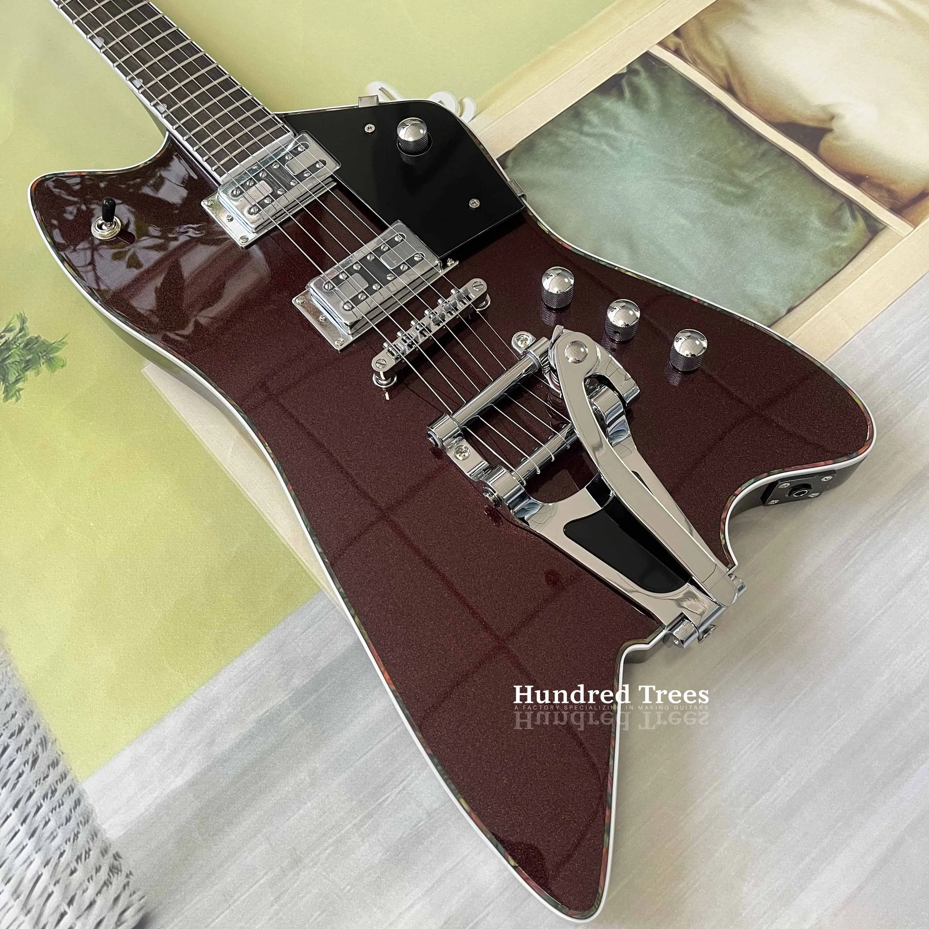 جيتار كهربائي فريد من نوعه على شكل بطريق معدني أحمر من الكروم 6 أوتار هدية عيد الميلاد شحن مجاني