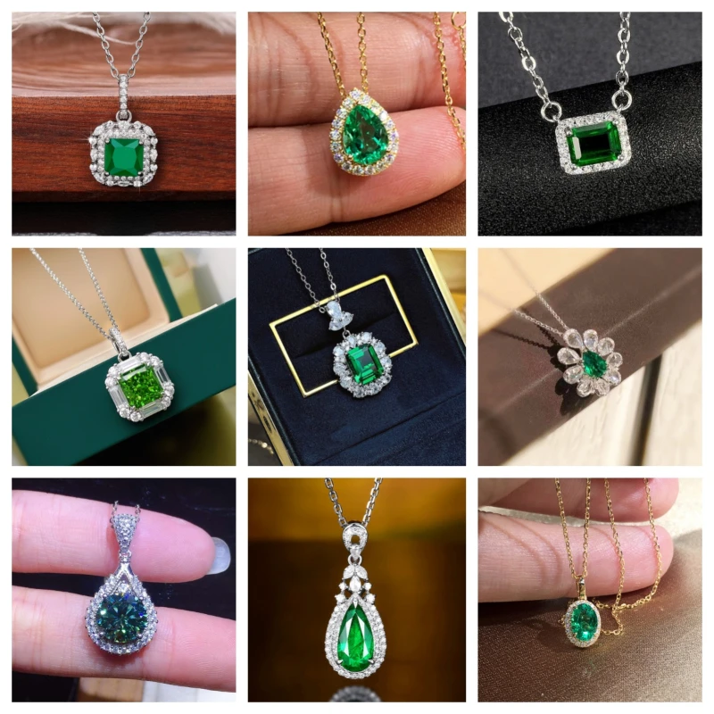 2024 Fashion Girls Pendant Necklace with Bright Green Crystal Stone Wedding Anniversary Statement Jewelry for Women Wholesale