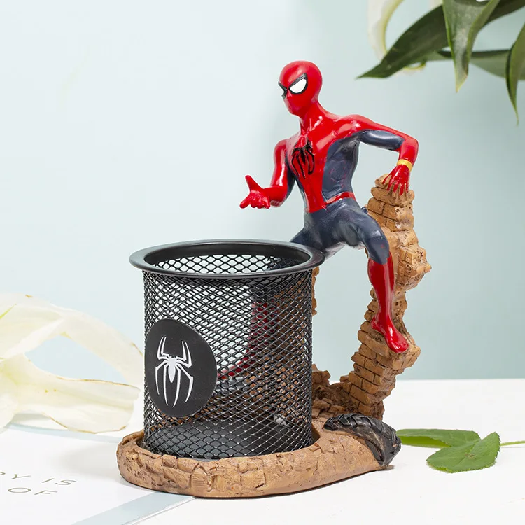 Marvel Spiderman Pen Holder Creative Student Stationery Desktop Storage Resin Pen Container Brush Pot Home Office Supplies Gifts