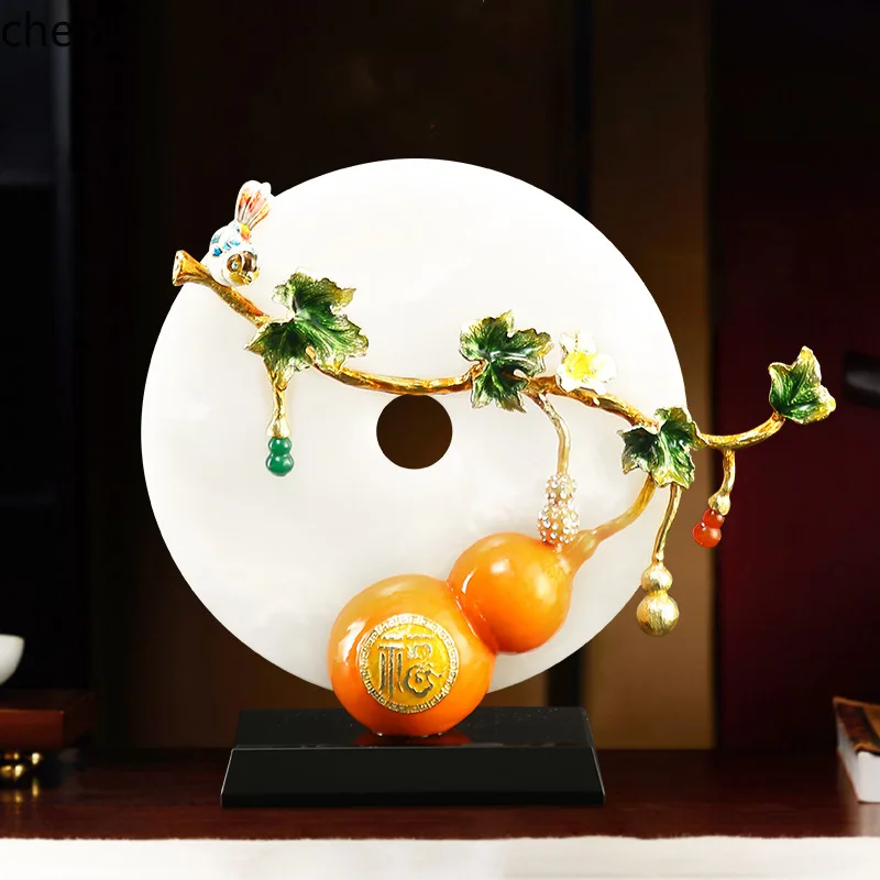 HXL Ornament Natural Jadeite Peace Buckle Office Desktop Decoration