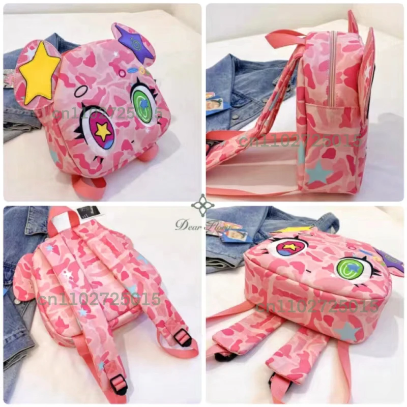 Pink Bear Backpack Y2K Waterproof PU Leather Schoolbag Girl Cartoon Box Kawaii Bookbag Anime Camouflage Cute Travel Shoulder Bag