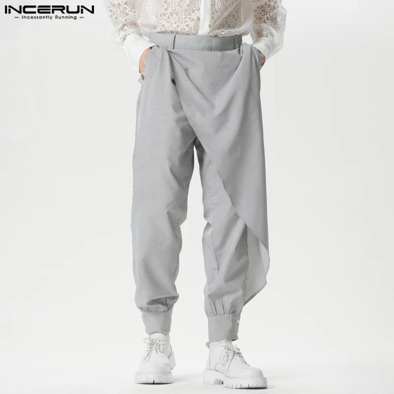 

INCERUN 2024 American Style Pantalons Men's Striped Patchwork Design Long Pants Casual Personality Male Wide Leg Trousers S-5XL