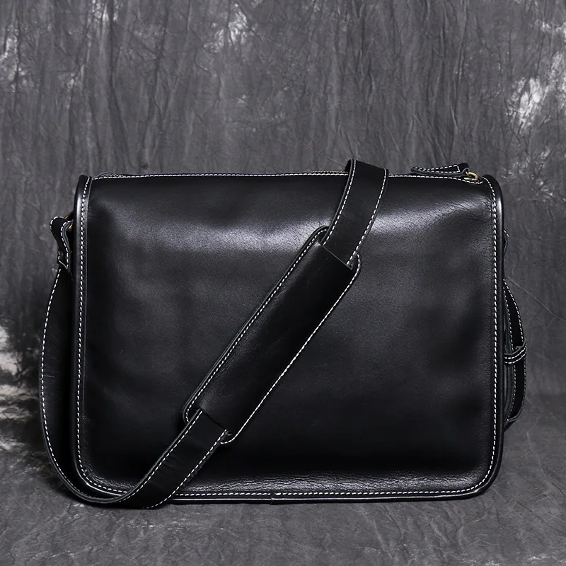 

Men's crazy horseskin retro shoulder bag leather women's simple messenger bag large capacity messenger bag