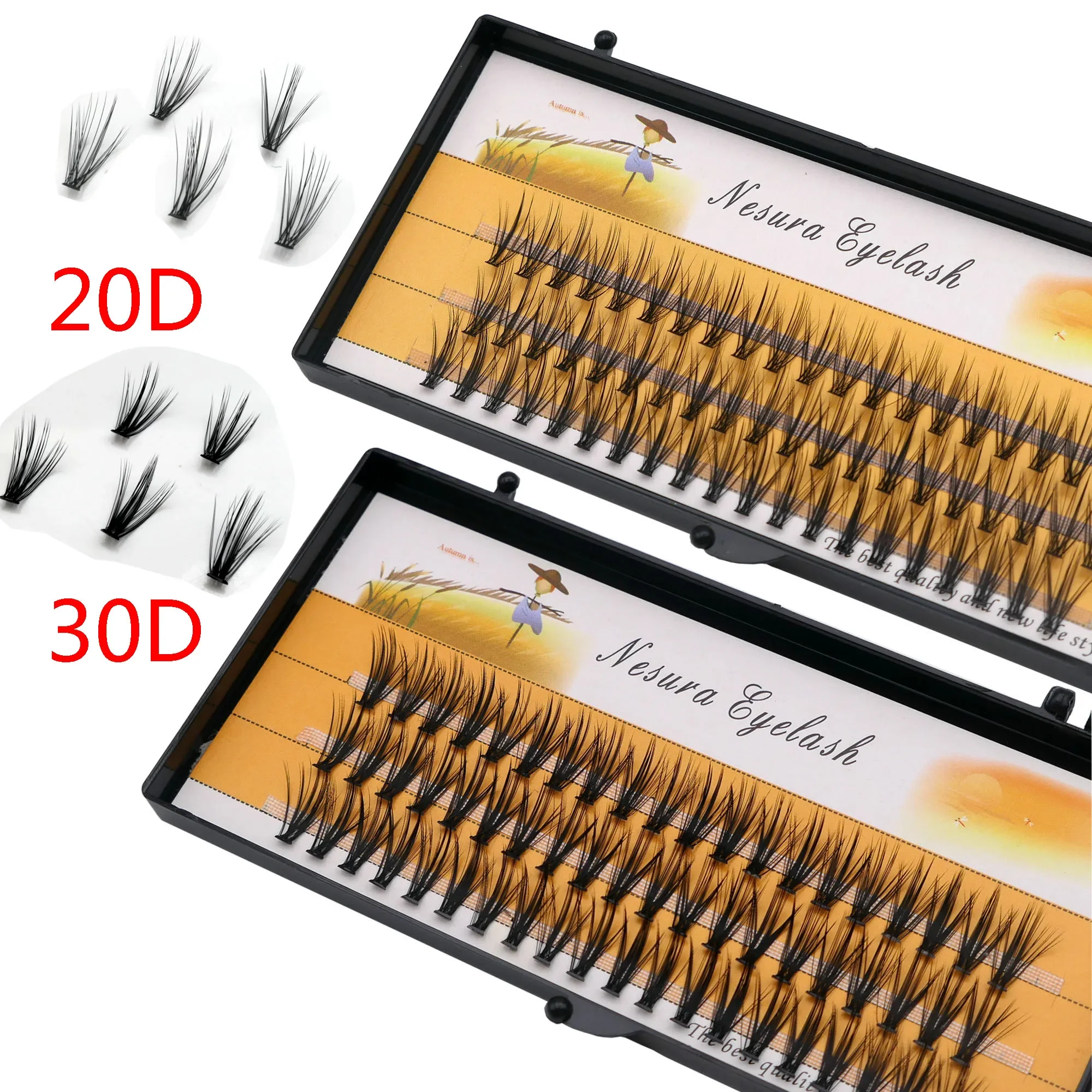 20/30D/40D extension eyelashes,1 box/60 clustes individual eyelashes, Natural Thick False Eyelashes, Individual Eyelash Bunche