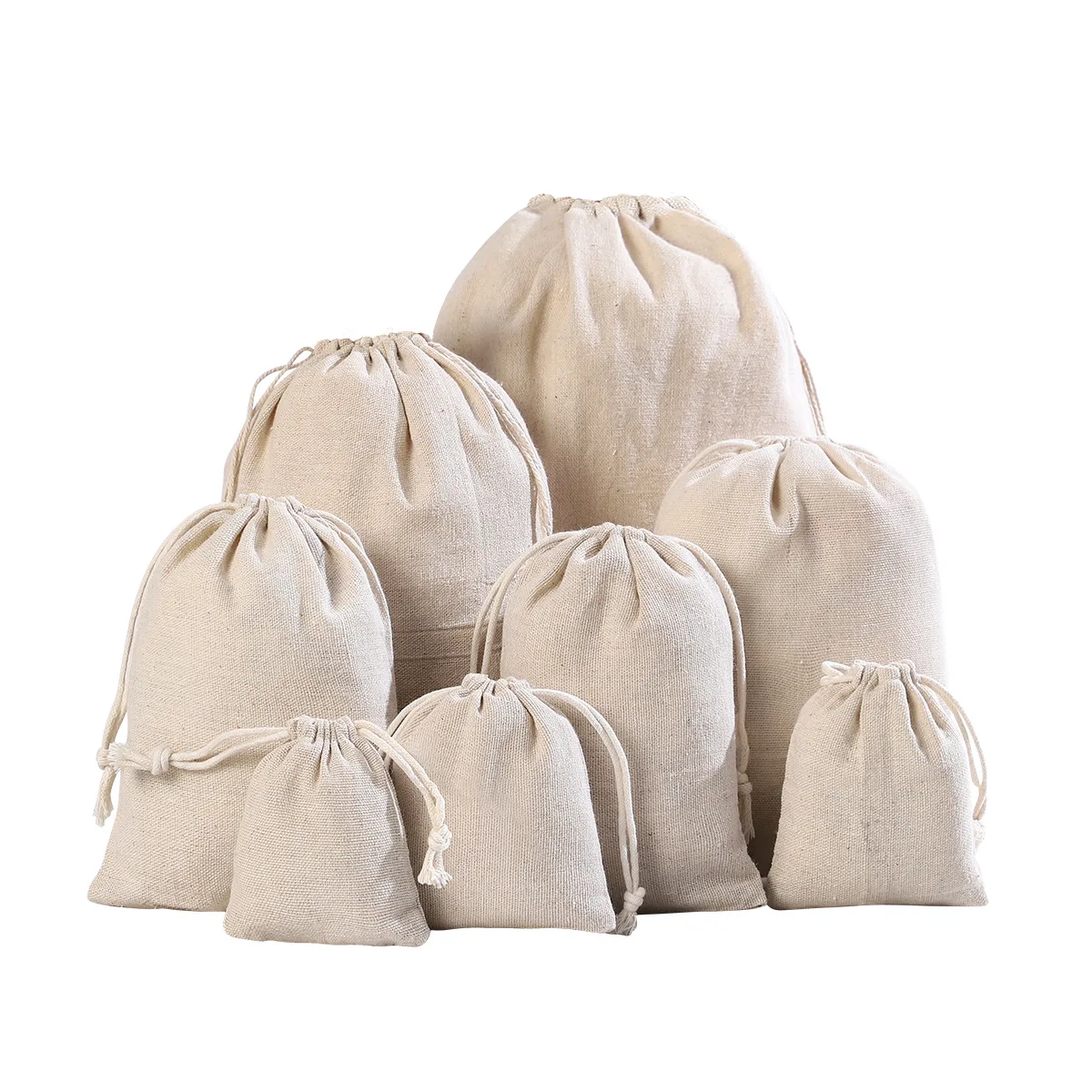 

50PCS Solid Linen Pouch Christmas Gift Holders Bags Drawstring Cloth Bag Heat Transfer Printing or Screen Printing Customized