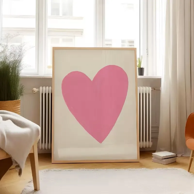 

Pink Heart-shaped Art Canvas Poster Pink Valentine's Day Wall Decoration Bedroom Living Room Home Decoration Gift Creativity