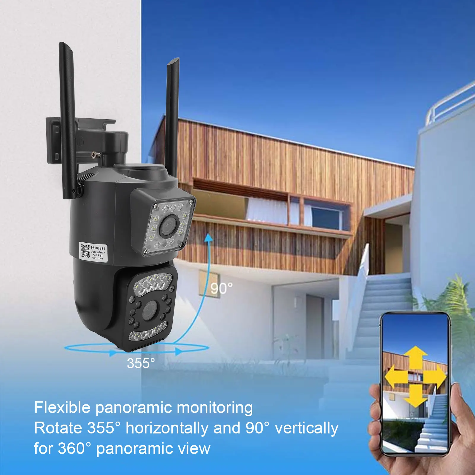 

Outdoor Wireless Security Camera High Definition Dual Lens WiFi Camera Horizontal Vertical Rotation Remote Monitoring for Home