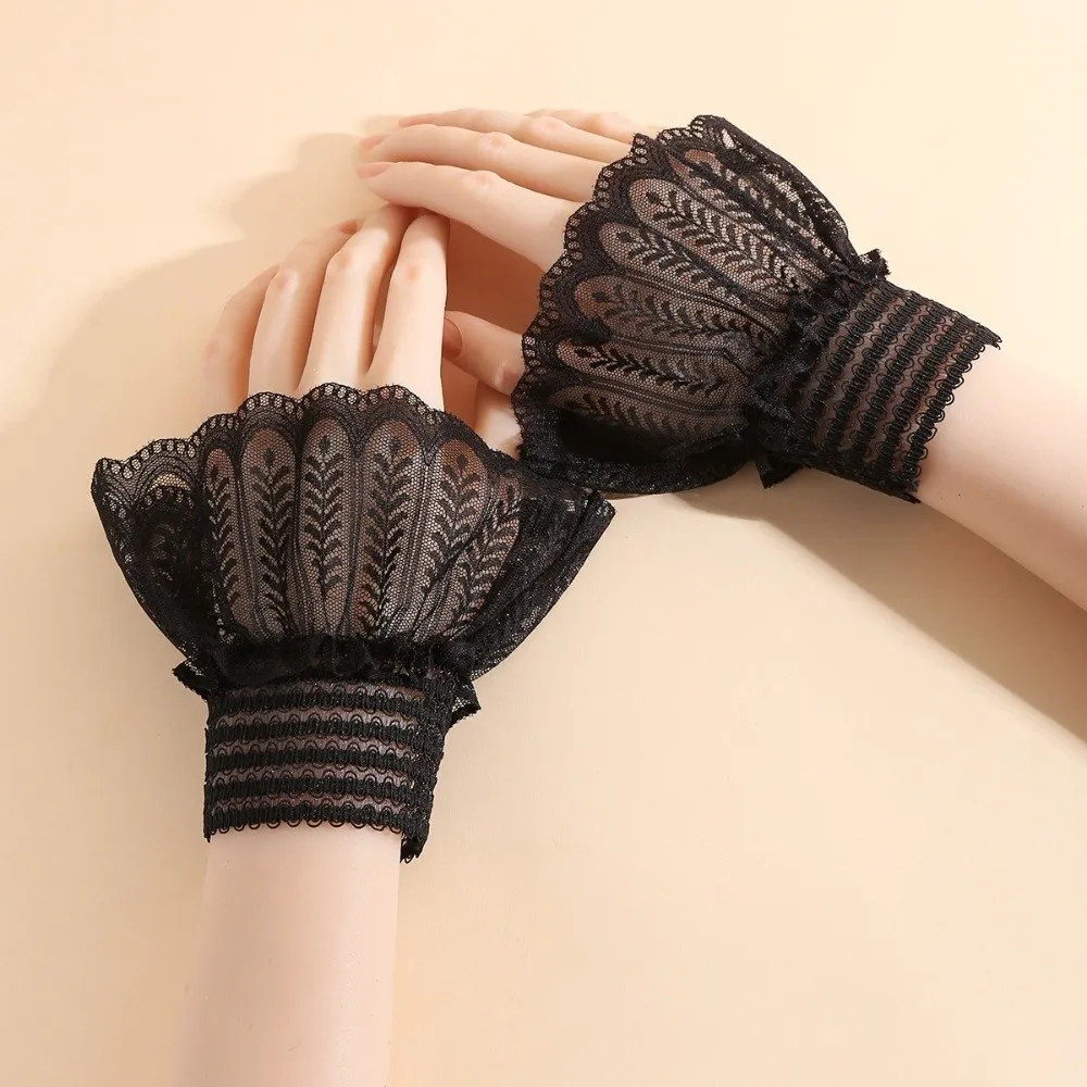 

1 пара универсальных элегантных искусственных манжет, съемные однотонные накладные манжеты с вышивкой, тонкие кружевные рукава для женщин