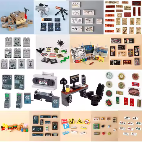 City Street View Printing Building Block MOC Express Box Computer Monitor Propaganda Bar Oil Painting Halloween Skeleton Bricks