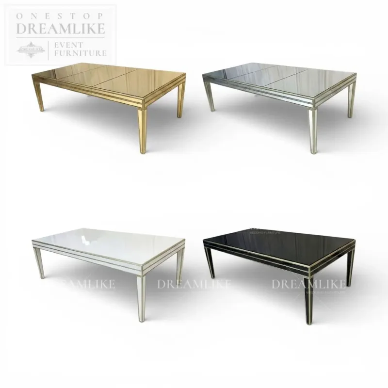 custom.Premium Rectangular Glass Top Iron Dining Table with Wedding Banquet Factory Bulk Order