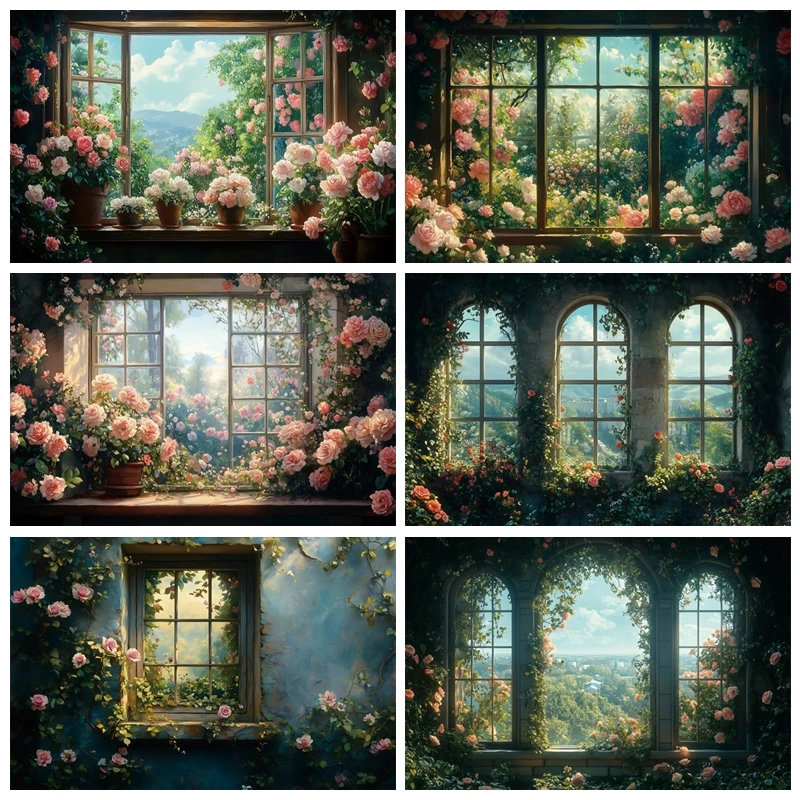 

Woman Art Photo Photography Background Studio for Girl Backdrop Retro Arch Window Pink Floral Interior Photobooth Prop Supplies