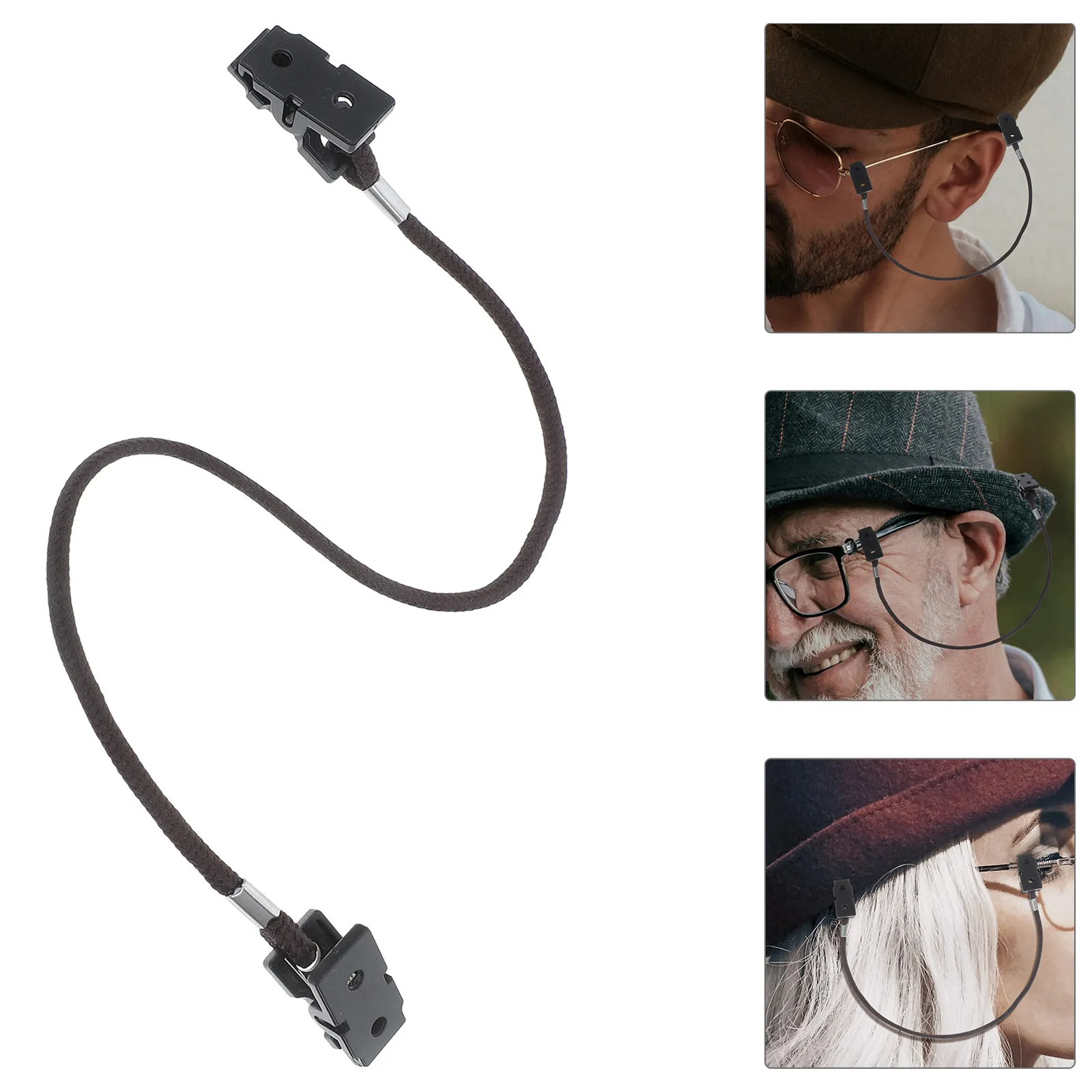 

2Pcs Eyeglass Strap Windproof Hat Clips Anti Lost Chin Strap Secure Eyeglass Holders for Outdoor Sports Travel Brown