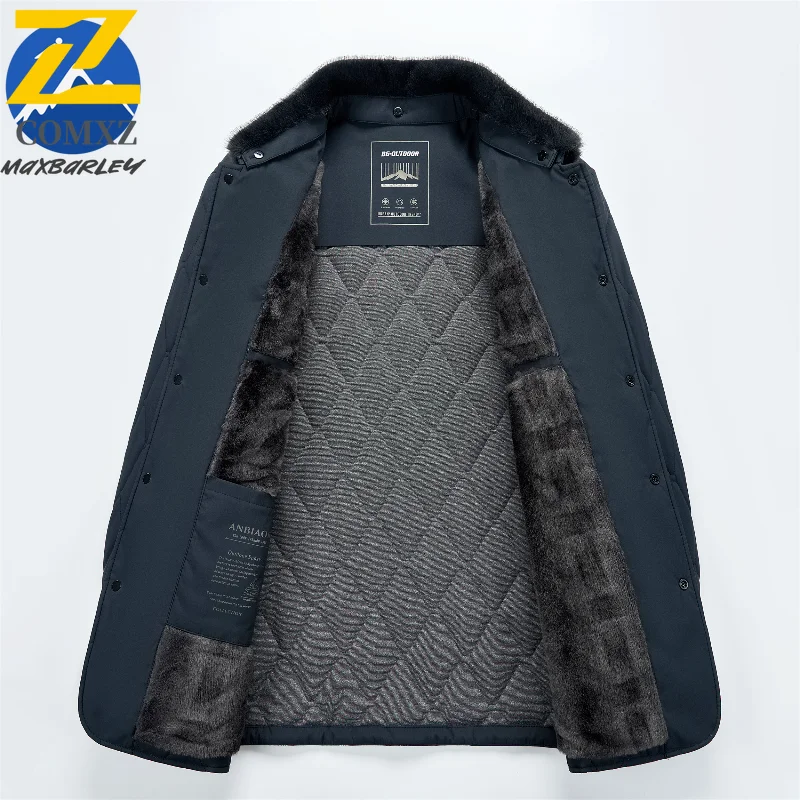 COMXZ New Winter Padding Jacket Men luxury Grade Thick Warm Removable Fur Collar  Padded Cotton Clothes Designer Windproof Parka