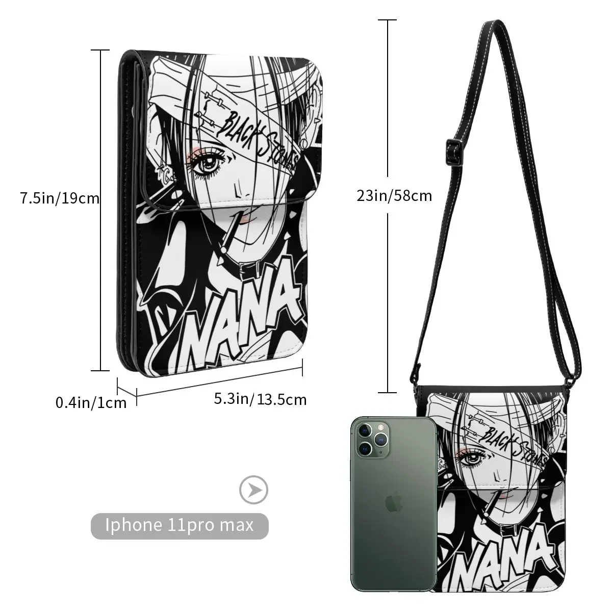 Nana-bolsa de ombro com pedras pretas para mulheres, bolsa de couro, reutilizável, moda, anime, escola, celular