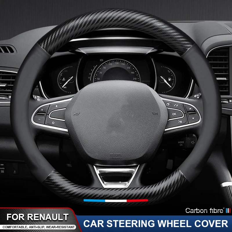

Car Leather Carbon Fiber Steering Wheel Cover For Renault Megane Clio Duster kadjar Captur Talisman Laguna 2 3 4 Sandero Kangoo