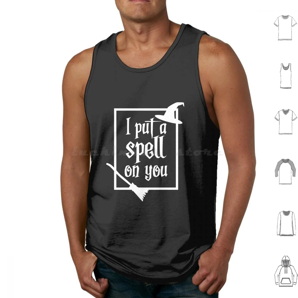 I Put A Spell On You With Broomstick And Witch Hat Tank Tops Print Cotton Annie Lennox Witch Halloween