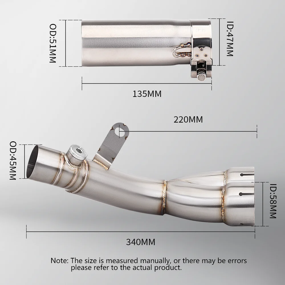 Slip-on YZF-R6 1998-2005 2006-2019 51mm Motorcycle Exhaust Middle Link Pipe for R6 1998-2021 Escape Muffler Connect Tube view 6