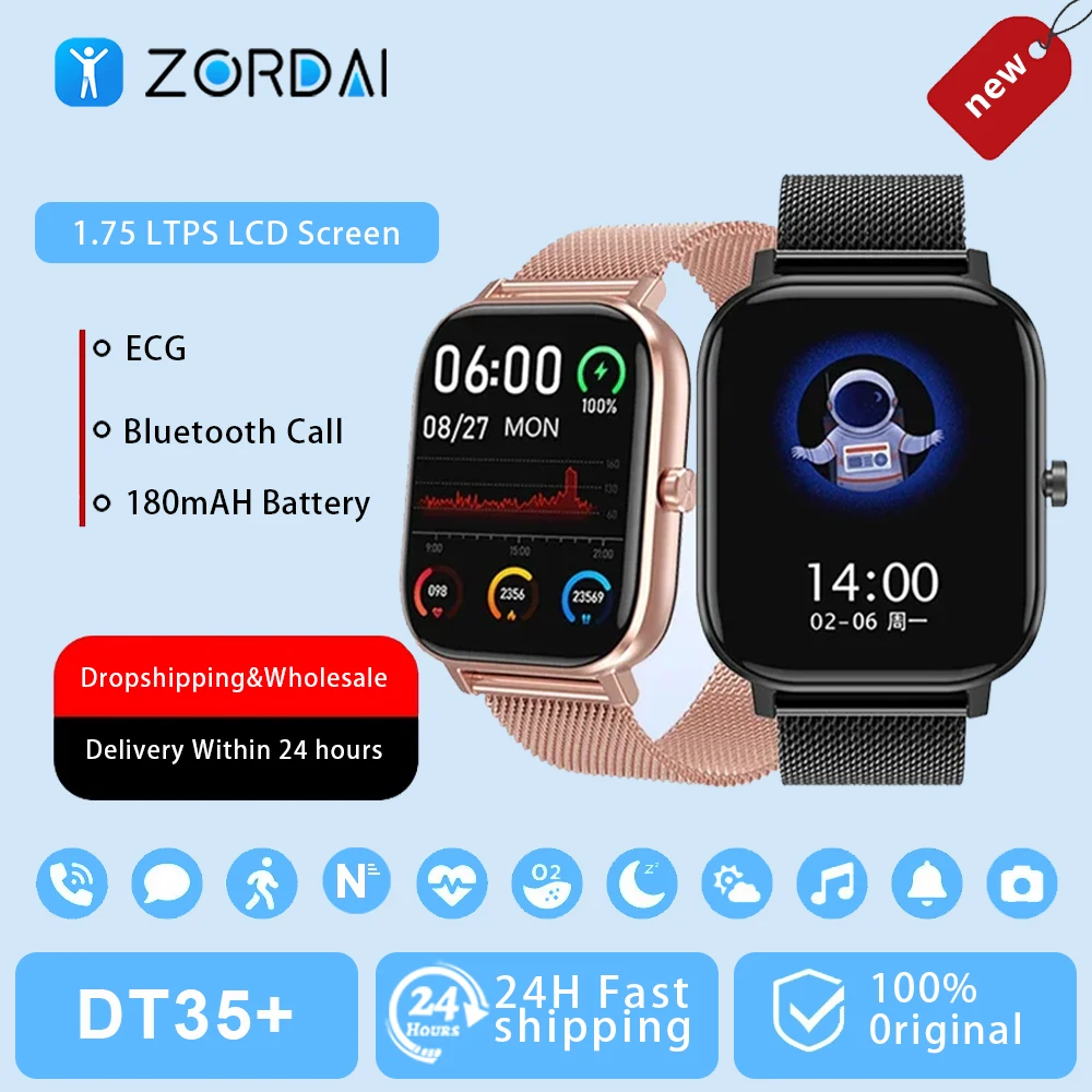 

ZORDAI DT35+ Waterproof Smart Watch For Women Bluetooth Call SMS Reminder Fitness Heart Tracker Smart Watch For Android and iOS