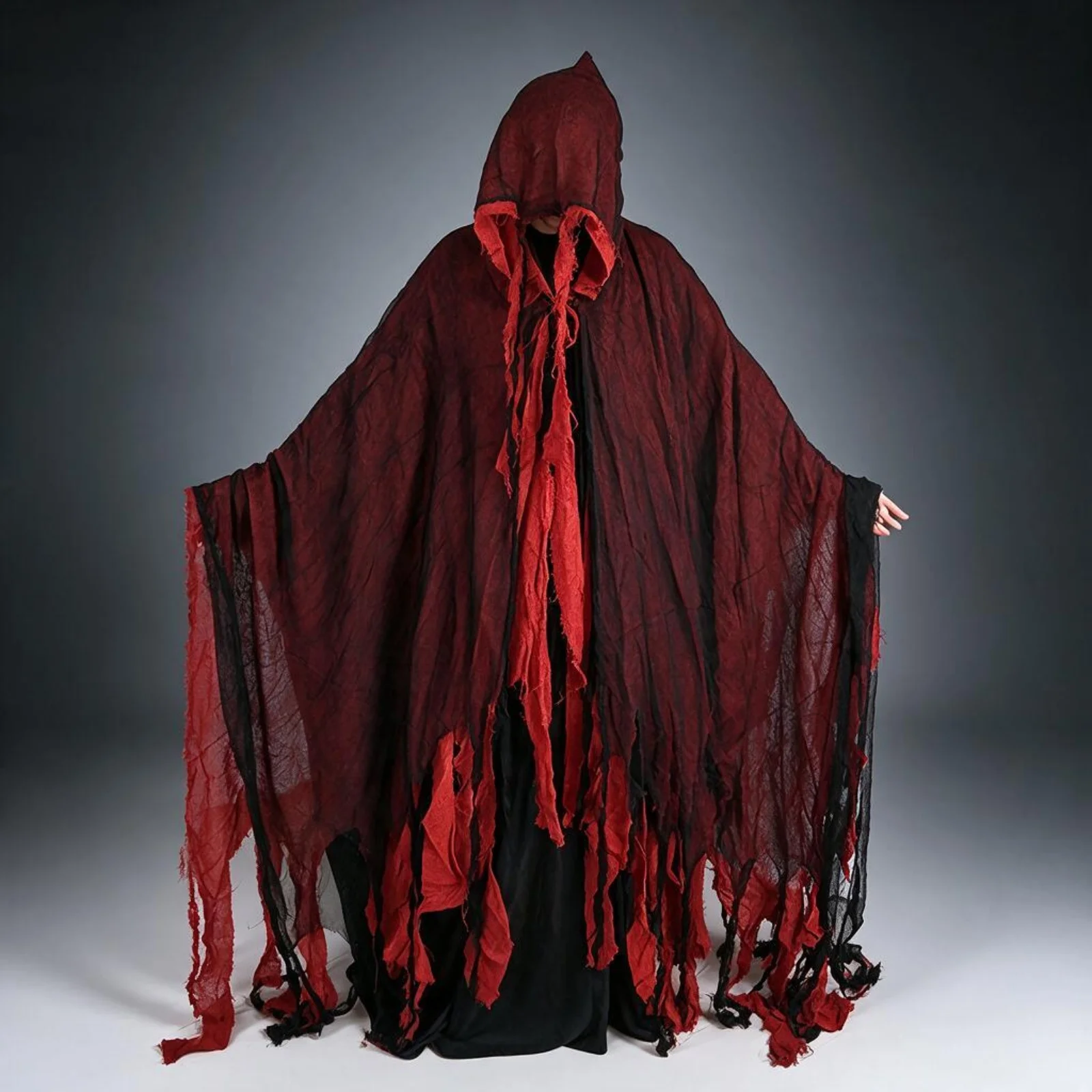 Horror Grim Reaper Cosplay Set Fringed Worn Hooded Cloak Disassemble Skull Scythe Prop For Halloween Party Dress Up