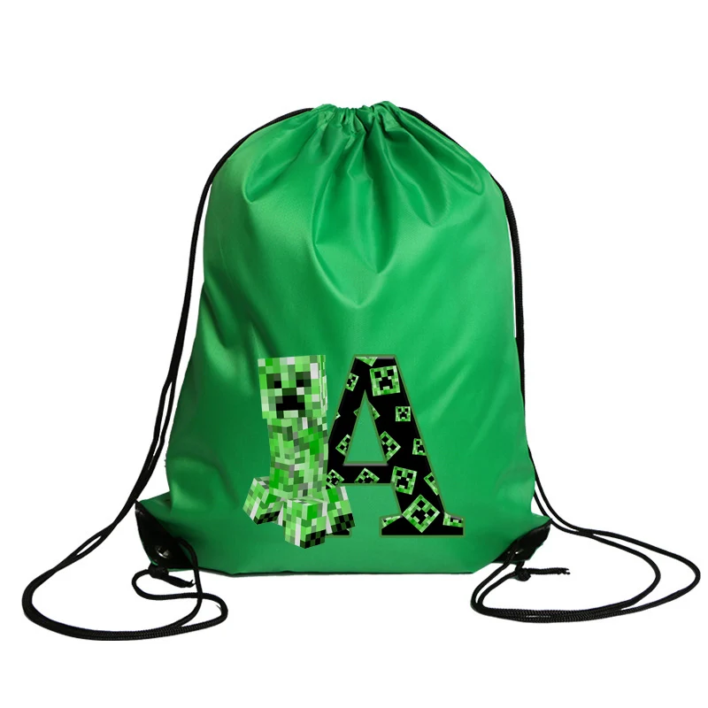 Cartoon Minecrafted Polyester Drawstring Backpacks Anime Printed Shopping Bag Men Women Fitness Swimming Fashion Storage Handbag