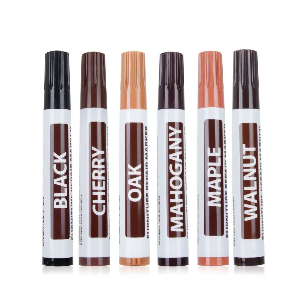 6 ألوان من قلم إصلاح الخشب لاستعادة الخدوش الأرضية، قلم لباد للأثاث يعمل باللمس