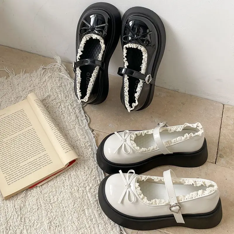 White British Style Thick Heel JK Miniature Leather Shoes Women's New Autumn Skirt Heightening Mary Janes Shoes round Toe Rub...