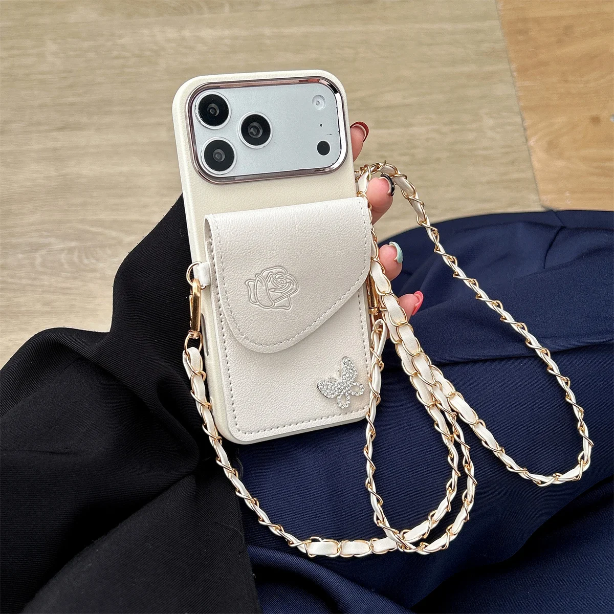 Funda de Cuero para Teléfono con Ranura para Tarjetas y Correa Cruzada para iPhone Air 17 16E 16 15 14 13 12 Pro Max, Correa de Cuello, Funda de Silicona