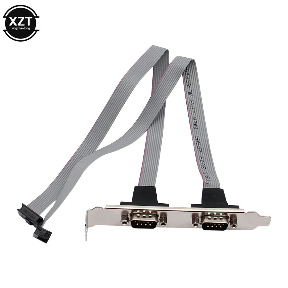 Placa base para chasis de PC, 2 puertos, serie RS232, DB9, puerto COM macho a IDC, Cable de 10 pines con extensor de soporte, Cable Cor