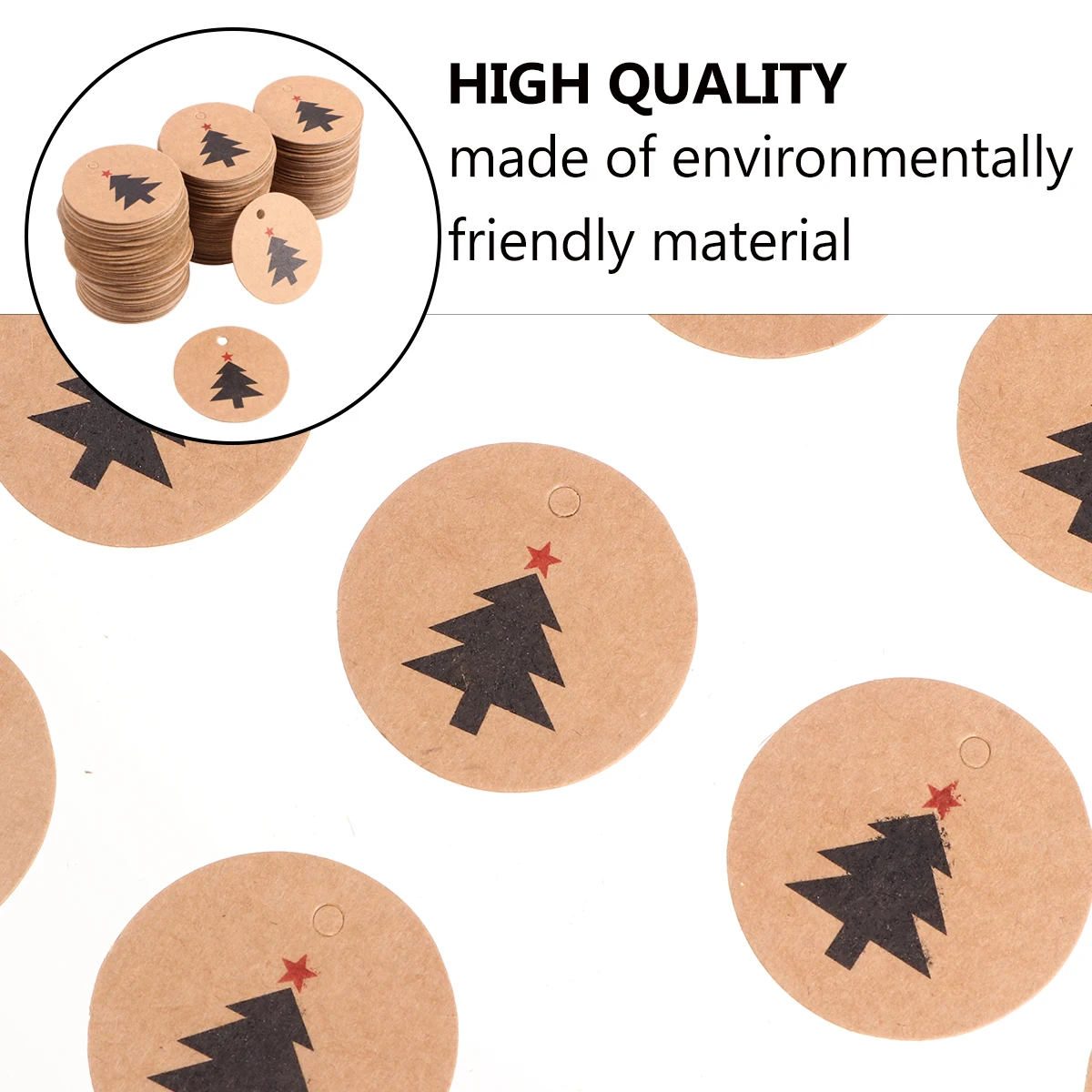 

200 Pcs Christmas Round Kraft Paper Hanging Tag Tags for Xmas Decor