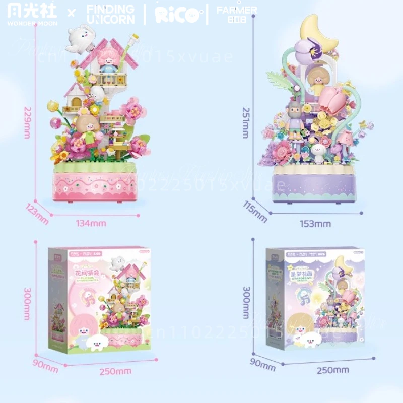 RiCO i FARMER BOB Klocki Konstrukcyjne Szukająca Jednorożca Pozytywka Model do Składania Zabawka DIY Prezent Świąteczny dla Dzieci Dekoracja