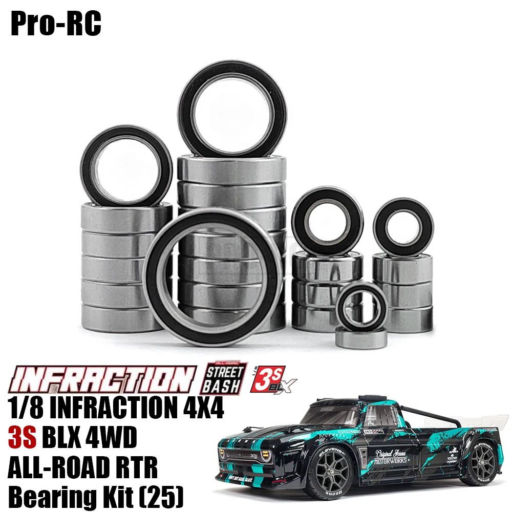 For Arrma 1/8 Infraction 4X4 3S BLX All-Road RTR Sealed Bearing Kit 25Pcs