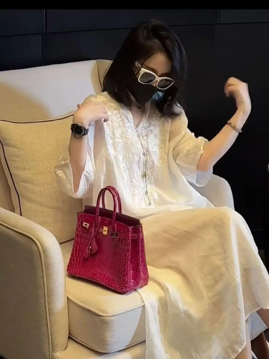 Falda de Verano para Mujer, Estilo Informal, de Cáñamo, con Bordado de Lujo, Elegante, de Alta Gama, de Algodón, Estilo Casual