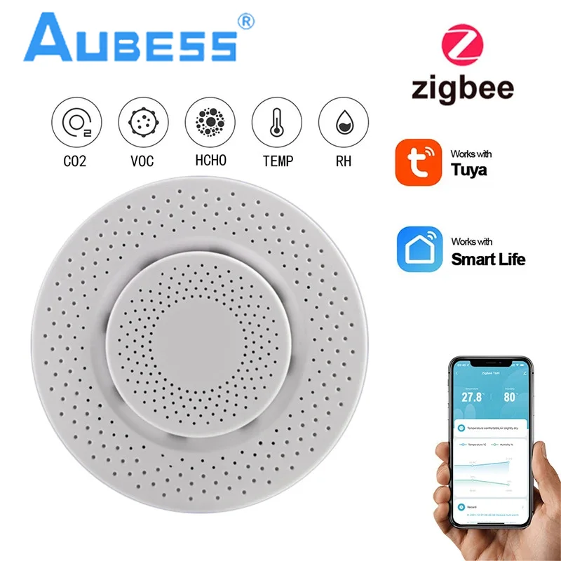 Zigbee Tuya 3.0 Monitor jakości powietrza gospodyni powietrza 5 w 1 formaldehyd VOC Co2 czujnik detektora wilgotności temperatury inteligentnego domu